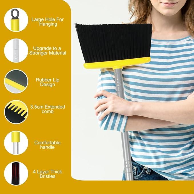 Broom and Dustpan Set with 54 Inch Long Handle - Perfect Dust Pan and Brush Combo for Home Efficient Cleaning (Yellow and Grey) - NeatNest