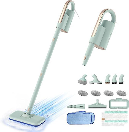 Newbealer Steam Mop & Detachable Handheld Cleaner, 250ml 1200W Powerful Floor Steamer, 3 Adjustable Levels for Carpet Laminate Hardwood Grout, Carpet Glider, 11 Multi-purpose Accessories & 2 Pads - NeatNest