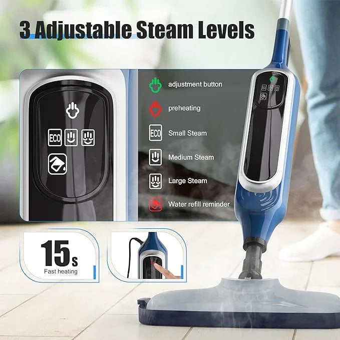 12 in 1 Steam Mop, Detachable Handheld Steam Cleaner for Home, 23FT Cord, for Hardwood Floor Cleaning, Tile, Carpet, Furniture, Clothes, Windows, Blue - NeatNest