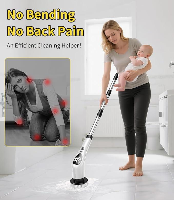 Electric Spin Scrubber,Cordless Cleaning Brush,Shower Scrubber with 9 Scrub Brush,3 Speed,Adjustable Extension Handle,Power LED Display, Voice Broadcast,Power Scrubber for Bathroom Kitchen Cleaning - NeatNest
