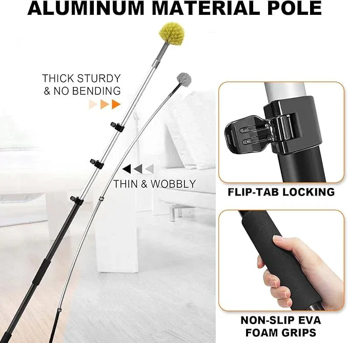 20 Foot Cobweb Duster with Extension Pole, 4-12ft Dusters for Cleaning with Bristles, High Reach Feather Duster for Outdoor Indoor, 4-Stage Spider Web Remover with Telescopic Pole for Ceiling Wall - NeatNest