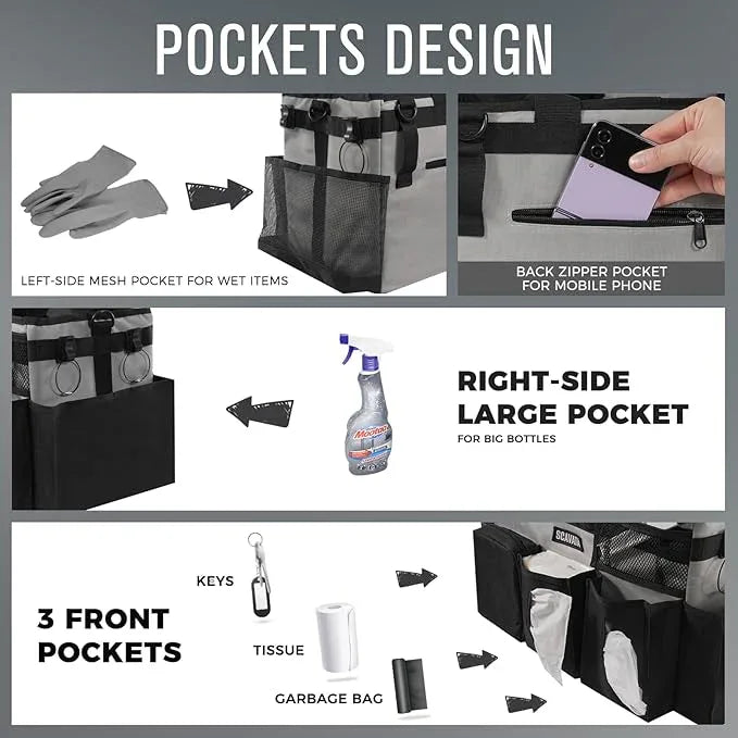 Wearable Cleaning Caddy Bag, Cleaning Caddy Supplies Organizer with Handle & Shoulder Straps for Housekeepers, Under Sink & Car Cleaning Tool Organizers with 4 Foldable Divider (Grey) - NeatNest