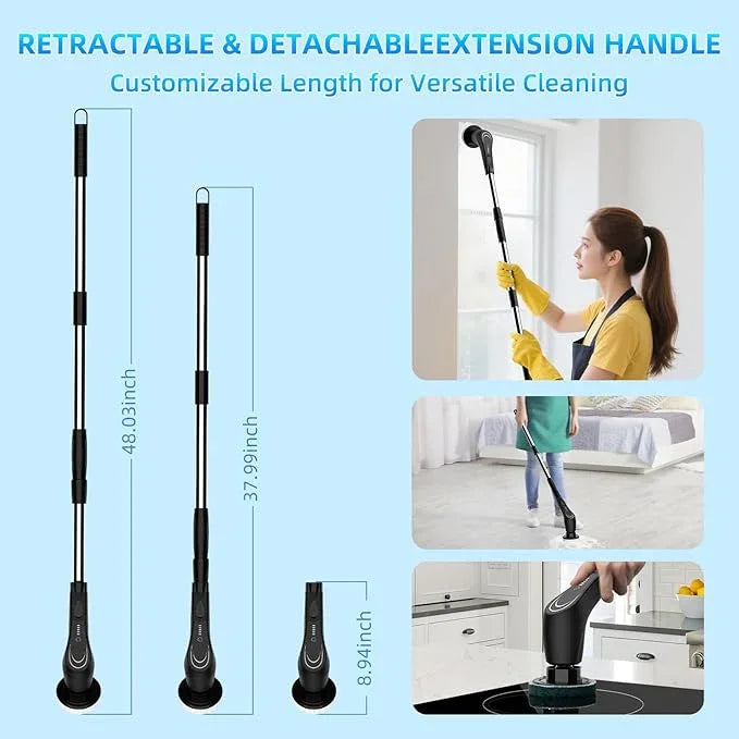 Black Electric Spin Scrubber, Cordless Spin Scrubber with 8 Replaceable Brush Heads, Electric Scrub Brush with Adjustable Extension Handle, Electric Cleaning Brush for Bathroom, Tile and Bathtub - NeatNest