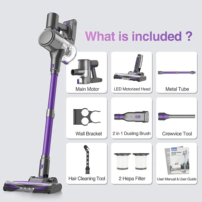 Zefiro Cordless Vacuum Cleaner for Home,450W /40Kpa 50Mins Stick Vacuum,Anti-Tangle 1.5L Dust Cup, Rechargeable Wireless Handheld Vacuum for Pet Hair/Carpet/Floor - NeatNest
