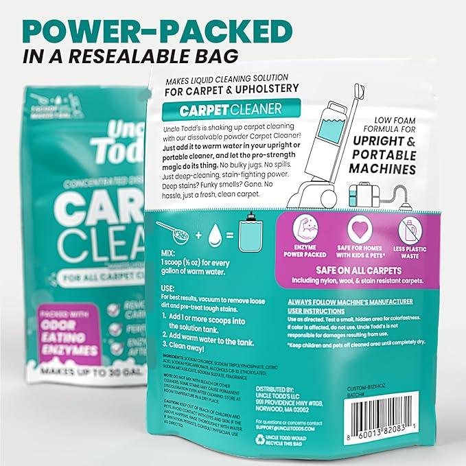 Uncle Todd's Carpet Cleaner Powder for Machines | Makes 30 Gallons of Carpet Cleaner Solution | Enzyme Formula Carpet Deodorizer | Removes Pet Odors & Stains | Safe for Carpets, Rugs & Upholstery - NeatNest