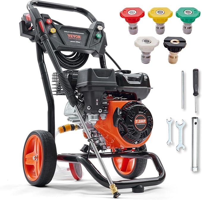 VEVOR Gas Powered Pressure Washer 3400 PSI 2.6 GPM, with Spray Gun and Extension Wand, 5 Quick Connect Nozzles, Copper Pump - NeatNest
