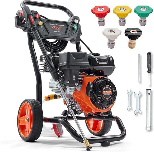 VEVOR Gas Powered Pressure Washer 3400 PSI 2.6 GPM, with Spray Gun and Extension Wand, 5 Quick Connect Nozzles, Copper Pump - NeatNest