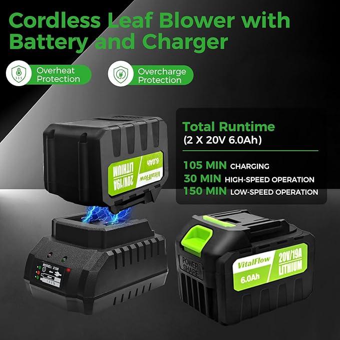Cordless Leaf Blower with 2× 6.0Ah Batteries and Charger, 540CFM/170MPH Battery Powered Leaf Blower, 6 Speeds, Lightweight Electric Leaf Blowers for Lawn Care, Patio, Dust and Leaves Cleaning 2025 - NeatNest