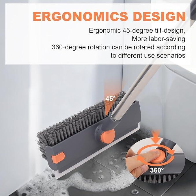 Floor Scrub Brush with 64" Long Handle - 360° Swivel Heads Household Push Brush with Squeegee and Right Angled Bristle for Cleaning Concrete Floors Grout Gardens Patio Deck Concrete Garage Heavy Duty - NeatNest