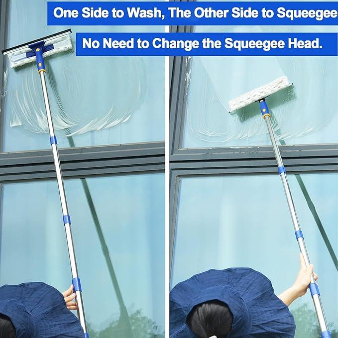 ITTAHO 81" Window Squeegee Cleaner, 2 in 1 Window Cleaning Tool Kit,Shower Squeegee with Extension Pole, Glass Cleaning Tools for Shower Glass, Indoor/Outdoor High Window Cleaning-Two Pads - NeatNest