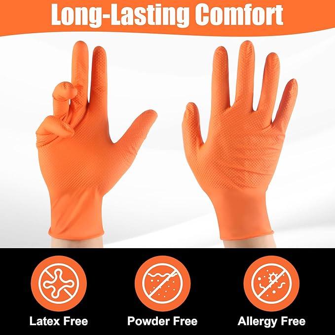TREEGO 10 Mil Nitrile Gloves Disposable Orange Gloves - Heavy Duty Rubber Mechanic Gloves with Double Diamond Grip, Latex Free Industrial Work Gloves for Tools & Garage, 50 Count Medium - NeatNest