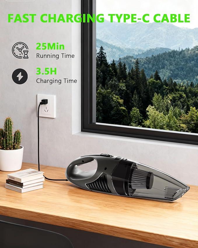 Handheld Vacuum Cordless, 11KPA Strong Suction & 25 Mins Runtime Brushless Motor, Rechargeable Car Vacuum Cleaner with 2 HEPA Filter/Multi-Accessories/Lightweight, for Home/Car/Office Cleaning - NeatNest