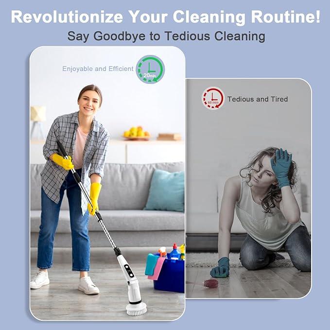 IEZFIX Electric Spin Scrubber, Bathroom Cleaning Brush, Shower Scrubber with Long Handle Adjustable, Cordless Cleaner Brush for Bathtub Kitchen Wall Household Cleaning Helper - NeatNest