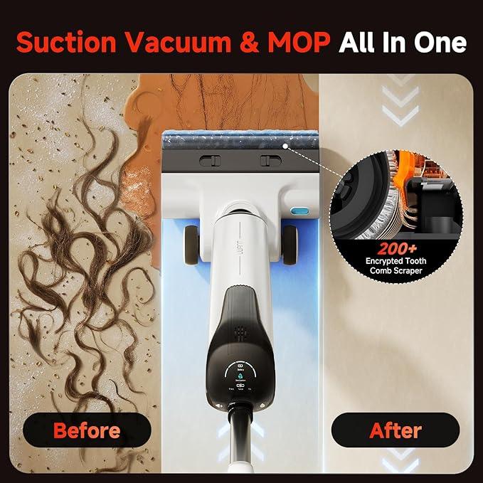 uwant D100 Wet Dry Vacuum Cleaner 180°Lay-Flat Vacuum Mop All in One with 18000Pa Suction Auto Self-Cleaning Anti Odor Stick Pushin Mop Dual-Edge Cleaning Electeic Mop Set for Hard Floor/Carpet,Milky - NeatNest