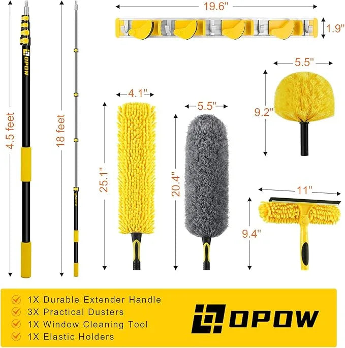 25 Foot High Ceiling Duster Kits with 5-18ft Heavy Duty Extension Pole, High Reach Duster for Cleaning,Microfiber Feather Duster,Cobweb Duster,Ceiling Fan Duster,Window Squeegee & Cleaner - NeatNest