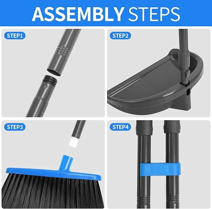 Broom and Dustpan Set ，Long Handle Broom with Upright Standing Dust pan for Indoor Outdoor Home Kitchen Office Floor Cleaning - NeatNest