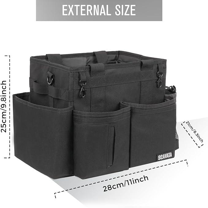 Compact Wearable Cleaning Caddy, Small Supplies Organizer with Handle & Shoulder Straps for Housekeepers, Under Sink & Car Cleaning Tool Organizer Bag (Black) - NeatNest