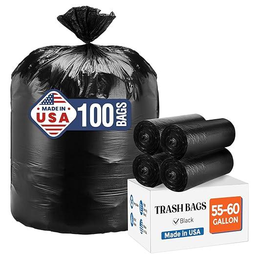Delxo 55-60 Gallon Trash Bags, 100 Count – 0.9 Mil Medium Duty Garbage Bags, Durable & Puncture-Resistant Plastic Bolsas para basura, Perforated Design– Made in USA for Kitchen, Yard, Office (Black) - NeatNest