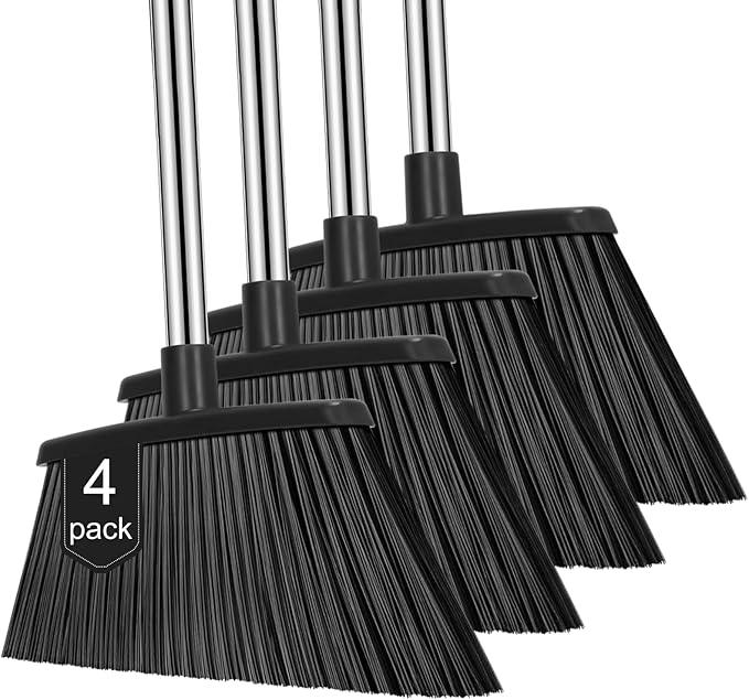 NACENA Heavy Duty Broom, 55 Inch Long Handle Outdoor Large Angle Brooms, Commercial Broom for Sweeping Indoor, for Home Garage Kitchen Office Courtyard Lobby Patio Lawn Concrete, 4 Pack (Black) - NeatNest