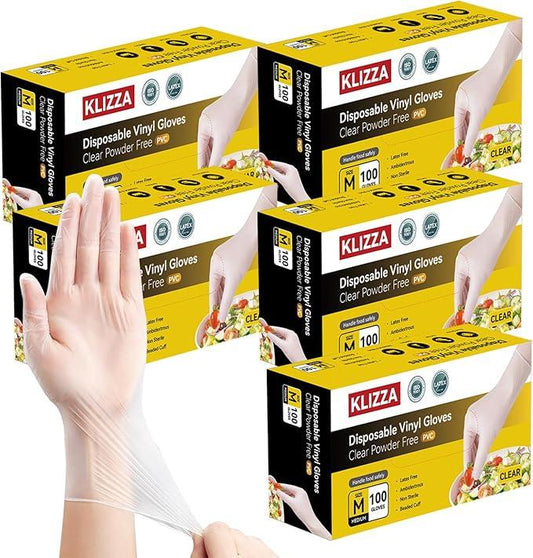 Disposable Vinyl Gloves Clear, Latex & Powder Free, Food Grade Safe for Food Prep Kitchen Cooking Cleaning Salon - NeatNest