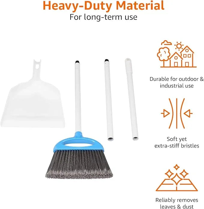 Amazon Basics Dustpan Broom Set with Easy Assembly and Long Handle, Blue and White - NeatNest