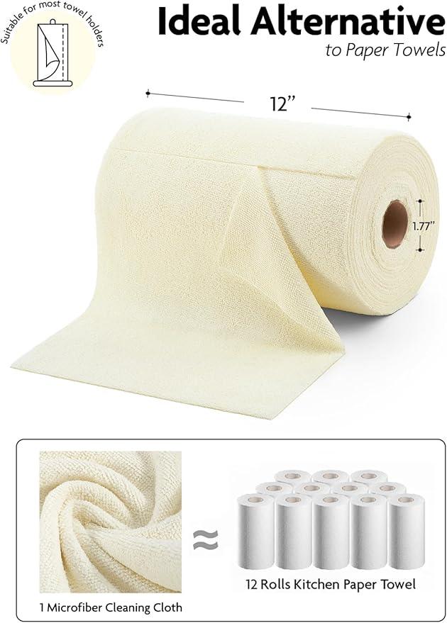 Fantasticlean Microfiber Cleaning Cloth Roll -75 Pack, Tear Away Microfiber Towels, 12" x 12", Reusable, Washable, Scratch Free, Ultra Absorbent Dishcloth for Home Supplies, Car, Pet, Kitchen (Beige) - NeatNest