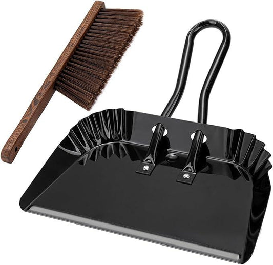 17In Extra Large Dust pan and Brush Set,Commercial Heavy-Duty Dust Pans and Wood Broom,Clip on Dust Pan Metal Edge Flat Against Floor for Patio/Pet/Car/Outdoor-Rubber Coated Easy to Grasp Handle - NeatNest