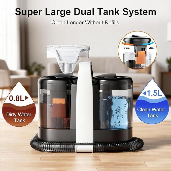 Carpet & Upholstery Spot Cleaner, High-Power 18KPa Suction Shampooer for Pet Stains, Furniture, Couch, Stairs & Auto Interiors, Portable Design with Dual Brush Tools and Large Water Tanks - NeatNest