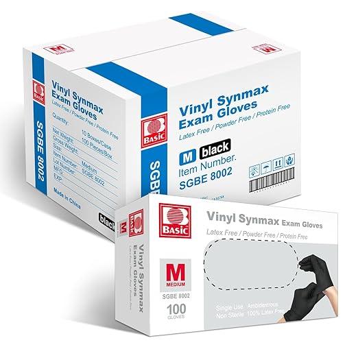 Jointown Vinyl Exam Gloves- 4 mil Safty Glove Latex-Free & Powder-Free, SGBE 8002 Synmax Disposable Medical Glove Medium (Case of 1000, Black) - NeatNest