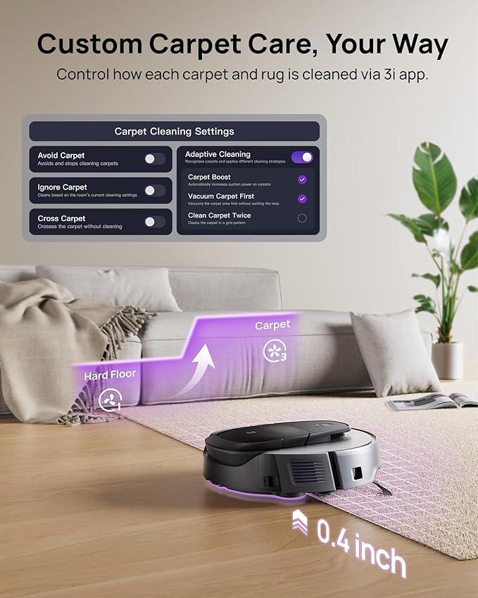 3i G10+ Robot Vacuum and Mop Combo, 18,000 Pa Suction, 60-Day Hands-Free Cleaning with Quiet Debris Compression, Smart LiDAR Navigation, Auto Extension Along Edges, Ideal for Hard Floors & Carpets - NeatNest