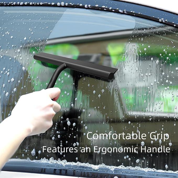 ecooe Silicone Shower Squeegee with Hanger, 11″/28cm Shower Squeegee for Glass Doors, Black Window Squeegee Scraper with Stainless Steel Core for Home Bathroom Kitchen Car Glass Doors - NeatNest