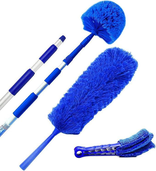 Extension Rod & Blue Extension Cobweb Duster Ultimate Dusting Kit - Extendable Reach 20 feet, Ceiling Fan Duster, Long Handle Aluminum Telescoping Pole, Webster Duster for Cleaning - NeatNest