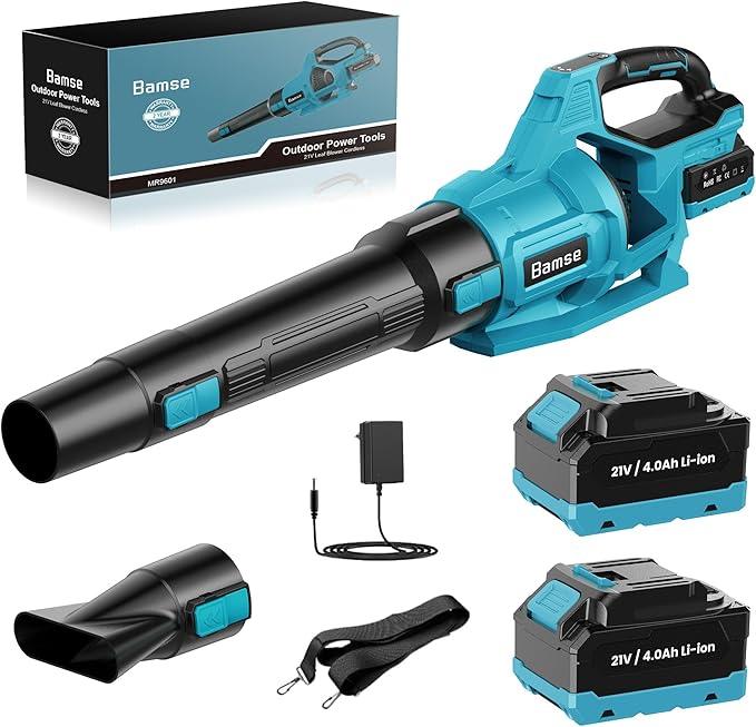 Leaf Blower Cordless 21V, Battery Leaf Blower with 2 x 4.0Ah Batteries and Charger, 3 Speed Modes, Handheld Cordless Blower for Lawn Care, Blowing Leaves, Small Gravel, Blue - NeatNest