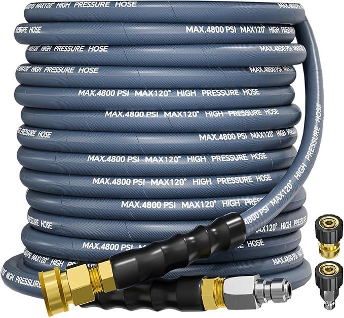 3/8" 4800PSI Pressure Washer Hose 50FT with Swivel Quick Connect for Cold/Hot Water Max 248°F, Kink Resistant Steel Wire Braided, Wear Resistant Power Washer Hose with M22 14mm Adapter - NeatNest