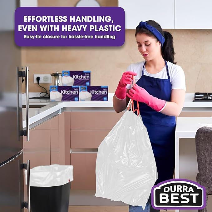 Heavy-Duty 1 Mil 13 Gallon White Trash Bags (180 Count) - Drawstring, Leak-Resistant for Home & Commercial Use - NeatNest