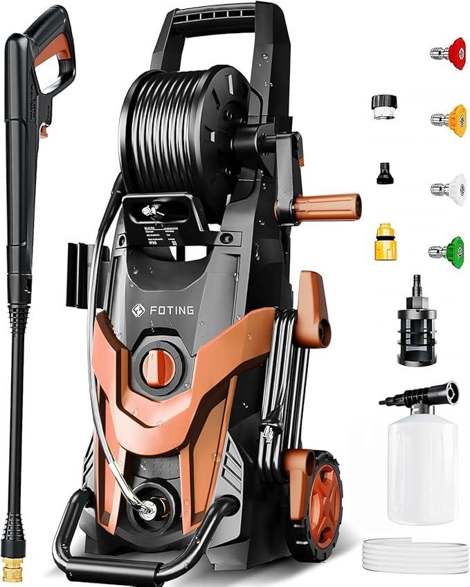 2025Upgraded Pressure Washer 4500PSI with 4 Quick Connect Nozzles,Inlet Hose & Filter, Foam Cannon for Cars/Fences/Driveways/Patios/Home Cleaning,Red - NeatNest