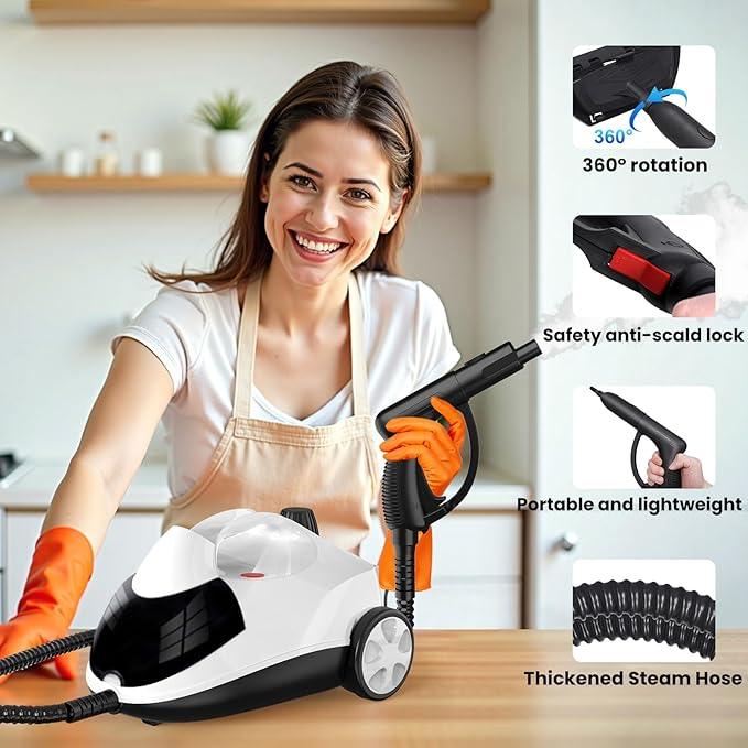 Steam Cleaner 1.5L Steamer for Cleaning Fast Heating 6-in-1 Multi-Surface with 8 Accessories UL499 Certified Portable High Pressure Steam Cleaner for Home, Car, Floors, Sofas, Tiles, Grout - NeatNest