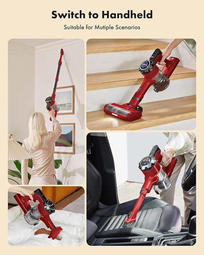 Trucozie Cordless Vacuum Cleaner, 8-in-1 Lightweight Stick Vacuum with 45mins Runtime, Powerful Suction, Vacuum Cleaners for Home, Hardwood Floors, Carpet, Pet Hair, Red - NeatNest