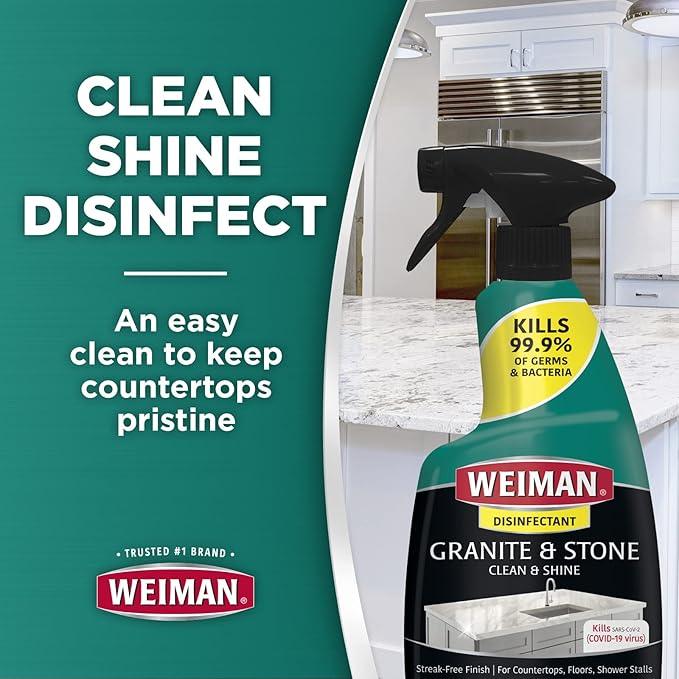 Weiman Disinfecting Granite & Stone Daily Cleaner and Sealer Kit - For Granite, Marble, Quartz, Quartzite, Slate - 24 oz Daily Kitchen Countertop Cleaner, 24 oz Granite & Stone Sealer - NeatNest