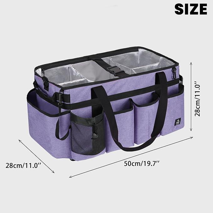 Extra large Cleaning Caddy Bag Built-in Sturdy Support Board, Cleaning Organizer with Detachable Divider, Cleaning Supply Tote with Adjustable Shoulder Strap (Purple, 19'' x 11'' x 11'') - NeatNest