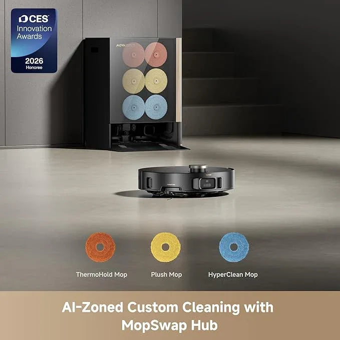 Mova Mobius 60 Robot Vacuum and Mop, 30000Pa Suction, Auto-Interchangeable Mop Pads, Liftable Navigation with 3.15inches Obstacle Overcoming, DuoSolution System Designed for Pets - NeatNest