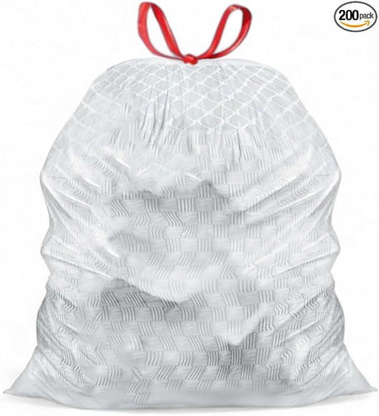 Mighty Flex 13 Gallon Trash Bags Drawstring, 200ct Heavy-Duty Large Garbage Bags, Ultra-Flexible, Leak and Odor-Resistant Plastic Garbage Bags for Home and Commercial Use, Unscented (White) - NeatNest
