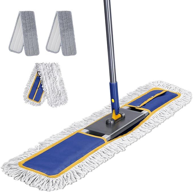 36" Commercial Mop for Floor Cleaning, Masthome Heavy Duty Industrial Mop with 3 Pads, Professional Microfiber Mops with 60'' Long Handle,Large Dust Mops for Office Garage Warehouse Factory Mall(Blue) - NeatNest
