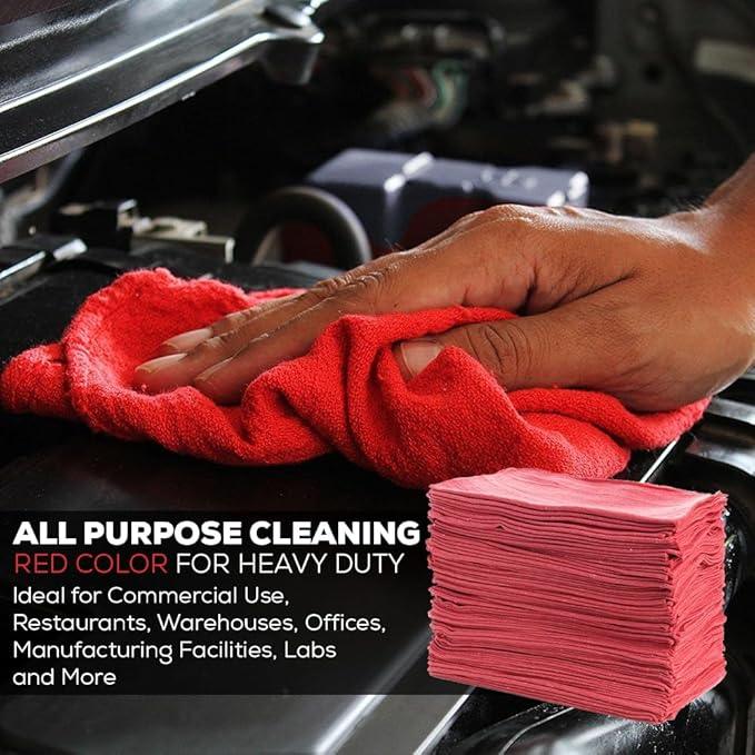 Simpli-Magic Cotton Shop Towels, Commercial Grade, Red, 145 Pack, Size: 14" x 12" - NeatNest