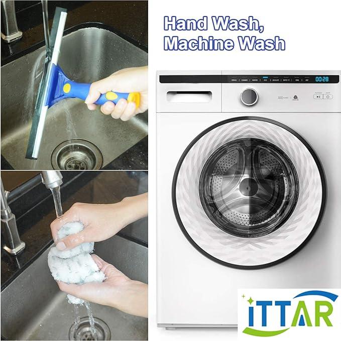 ITTAR Rotatable Window Washing Kit, Window Cleaner Squeegee with 60" Extension Pole, Rubber Squeegee & 2 Microfiber Scrubber Combo, Window Washing Equipment for Cleaning Shower, Windows, Car Glass - NeatNest