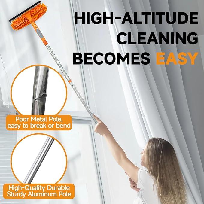 67" Squeegee Window Cleaner 2 in 1 Rotatable Window Cleaning Tool Kit with Extension Pole, Window Washing Equipment with Bendable Head for Indoor & Outdoor High Windows and Car Glass - NeatNest