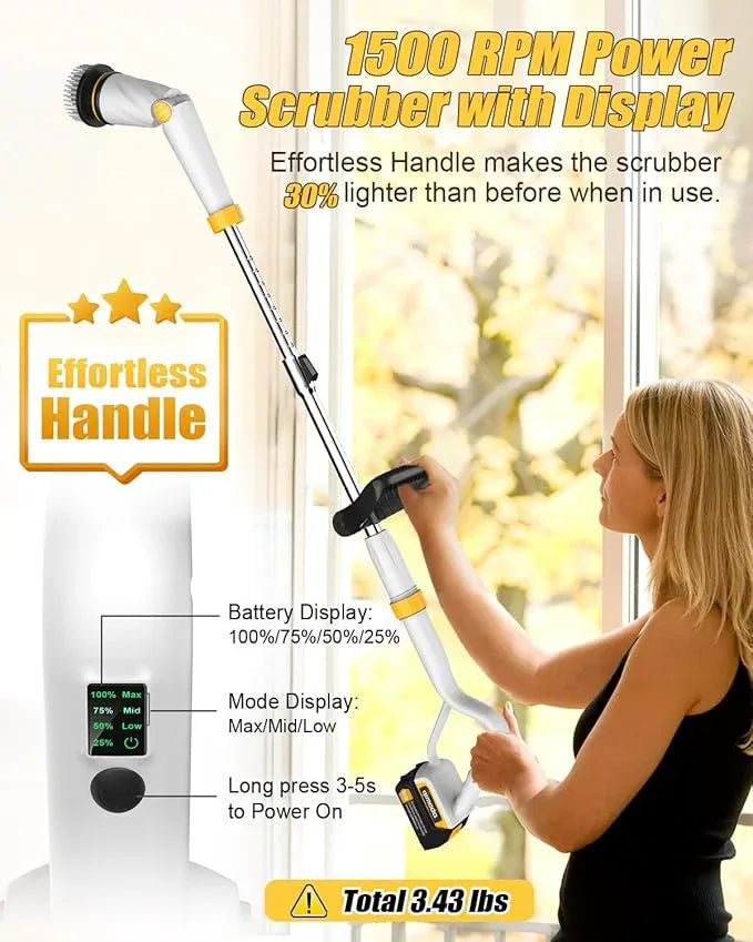 Qimedo Electric Spin Scrubber with Two Batteries Q2 Pro,1500 RPM High Power Electric Scrubber for Cleaning,Shower Cordless Cleaning Brush with Display for Tub/Tile/Floor (Effortless Handle/8 Brushes) - NeatNest