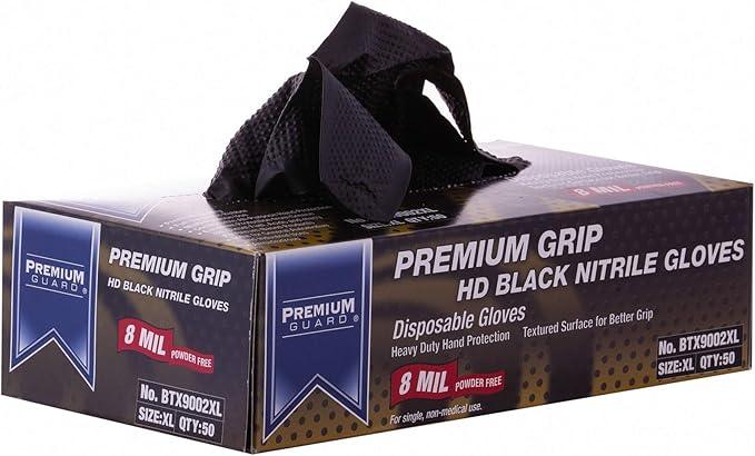 Premium Guard - Nitrile Gloves Heavy Duty 8 Mil Disposable, Powder Free, Black, 50 Gloves per Box (X-Large) - NeatNest