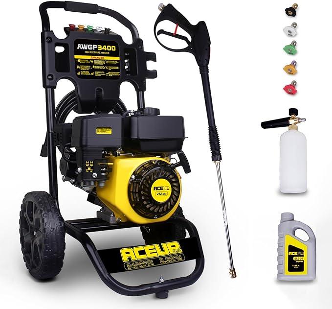 Aceup Energy 3400 PSI Gas Pressure Washer 2.6 GPM 212cc High Pressure Power Washer for Garden, Cars, Wall - NeatNest