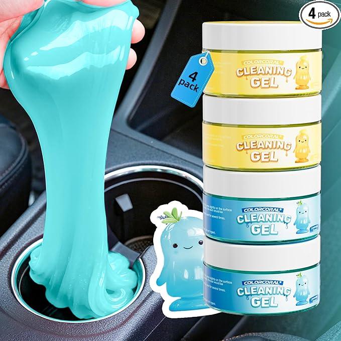 COLORCORAL 4 Pack Car Cleaning Gel Reusable Auto Slime Cars Cleaner Dust Cleansing Gels,Vehicle Interior Cleaning Care Putty,Keyboard Cleaner Goop for Car Vent, Corners, Crevice,Office Desktops Debris - NeatNest